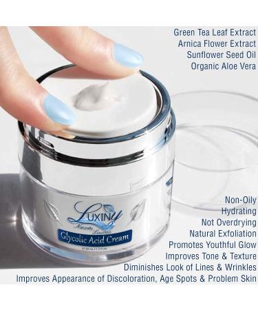 Luxiny 10% Glycolic Acid Face Cream |Hydrating Face Moisturizer with Alpha Hydroxy Acid |Natural Chemical Exfoliant for Face |Anti-Aging Cystic Acne |Soothing Aloe Green Tea Sunflower Oil 1.7 oz - Buy Online on GoSupps.com