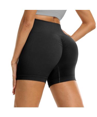 Ddobb Gym Shorts Women Scrunch Butt Sports Horts Push Up Short Sports Pants Abdominal Way High Waist Seamless Cyclists Summer Run Shorts For Fitness Yoga Workout S-M Black