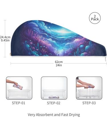 Buy Beautiful Underwater World Hair Towel 2 Pack - Super Absorbent Quick Dry Hair Turbans for Women & Girls - Buy Online on GoSupps.com