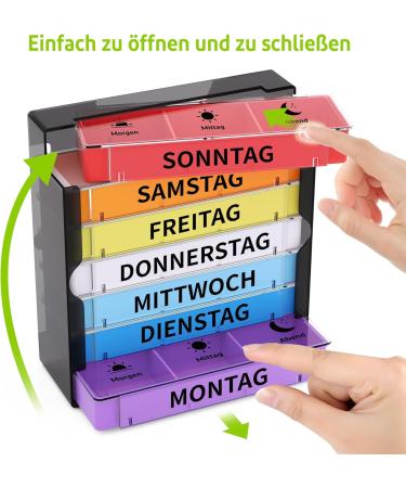 Weekly Pill Organizer Opret 7-Day Medication Box with 3 Compartments | Black Tablet Dispenser for Morning & Evening Doses - Buy Online on GoSupps.com