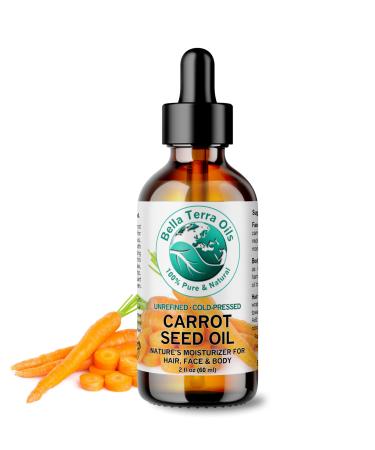 Bella Terra Oils - Organic Carrot Seed Oil 2 oz - Cold-Pressed Elixir Abundant in Vitamin A & E Beta-Carotene Richness Ideal for Nourished Skin Radiance 2 Fl Oz (Pack of 1)