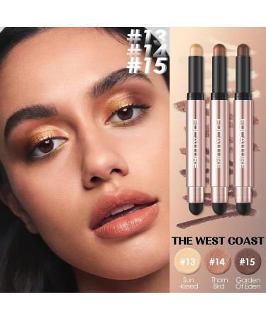 FOCALLURE 3 Pcs Eyeshadow Sticks Set | Shimmer & Matte Eye Shadow Crayons with Blending Sponge Brush | Long Lasting Waterproof Formula | Brightener Stick Makeup - Buy Online on GoSupps.com