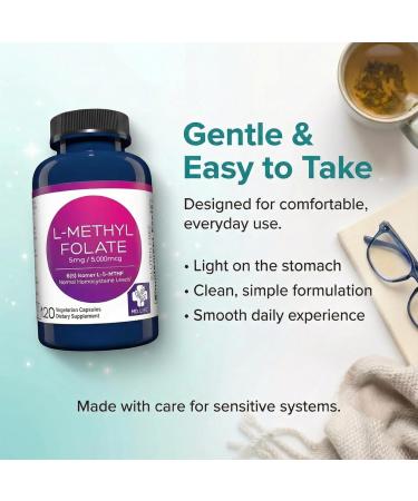 MD Life L-Methylfolate 5 mg Supplement - Professional-Grade Active L Methylfolate Supplement - 120 Capsules - L-Methylfolate 5mg - Maximum Potency MTHFR W/Essential Amino Acids 5mg (Pack of 120) - Buy Online on GoSupps.com