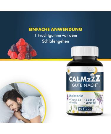 Calmzz Good Night Melatonin Gummy Bears - 60 Pieces 0.5 mg Melatonin per Fruit Gum - High Dose Sleep Aid - Buy Online on GoSupps.com