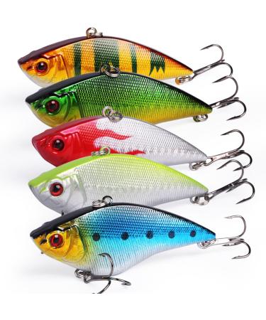 Sougayilang Fishing Lures Large Hard Bait Minnow VIB Lure with Treble Hook Life-Like Swimbait Fishing Bait Popper Crankbait Vibe Sinking Lure for Bass Trout Walleye Redfish Type 1-5PCS with Box