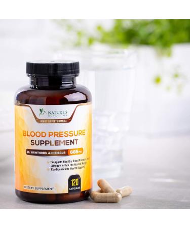 Premium Blood Pressure Support Supplement with Hawthorn, Hibiscus, and Garlic - 120 Capsules - Heart Health Vitamins for Men and Women - Natural Extra Strength Formula - Buy Online on GoSupps.com