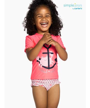 Simple Joys by Carter's Toddler & Baby Girls' 2-Piece Rashguard Set, Pink Anchor Print/Salmon Pink Crab, 5 Years - Buy Online on GoSupps.com