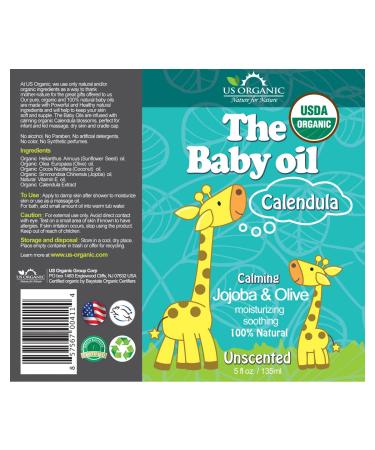 USDA Certified Organic Baby Oil with Calendula, Jojoba, and Olive Oil - 5 fl. Oz (Pure Unscented) - Buy Online on GoSupps.com