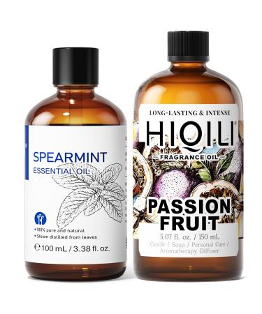 HIQILI 100ML Spearmint Essential Oil & 150ML Passion Fruit Fragrance Oil for DIY Diffuser