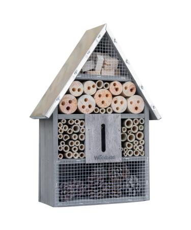 Woodside Wooden Insect Hotel Outdoor Bug Shelter Natural Bee House with Steel Roof