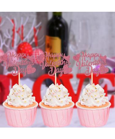 36Pcs Happy Valentine's Day Cupcake Toppers Pink Glitter Heart Valentine's Day Cupcake Picks Valentine's Day Theme Birthday Cake Decorations Party Supplies - Buy Online on GoSupps.com