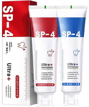 SP-4 Ultra Whitening |SP-4 Probiotic Whitening Toothpaste SP-4 tooth paste Fresh Breath Toothpaste SP-4 Ultra Whitening Toothpaste Promotes Healthy Teeth and Gums Whitens Teeth (Blue+Red)
