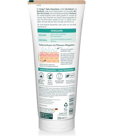 Kneipp Hydro Body Lotion - With Precious Organic Aloe Vera Extract & Panthenol Moisturizing - For Normal to Dry Skin - Quickly Penetrates - 200ml - Buy Online on GoSupps.com
