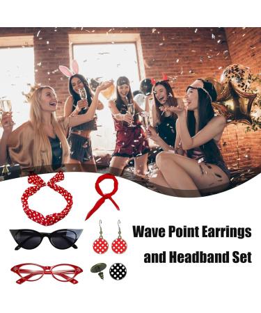 Polka Dot Headbands for Women | Headband Drop Earrings Set for 1950s Outfits | Costume Accessories with Red Bow Headband Vintage Polka Dot Hair Bands Cat Eye Glasses Red One Size - Buy Online on GoSupps.com