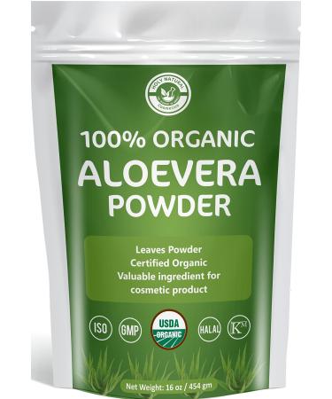 Holy Natural - The Wonder of World USDA Certified Organic Aloe Vera Leaf Powder -16 Oz (454gm) (Aloe barbadensis Miller -1 lb) - Resealable Zip Lock Pouch