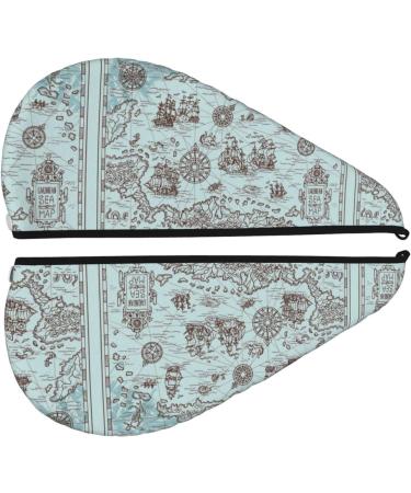 Hair Towel Wrap - Quick Drying Towel Turban with Button | Pirate Adventure Map Design - Buy Online on GoSupps.com