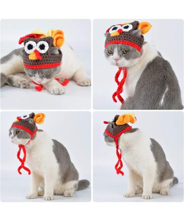 Legendog Cat Costume Turkey Hat Halloween Thanksgiving Party Handmade Crochet Pet Turkey Headgear Costume for Small Dog Kittens Brown - Buy Online on GoSupps.com