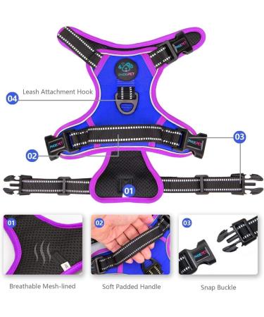 Phoepet Improved Reflective Dog Harness - Adjustable Vest with Training Handle 2 Metal Hooks & 3 Snap Buckles - Size L in K nigsblau - Buy Online on GoSupps.com