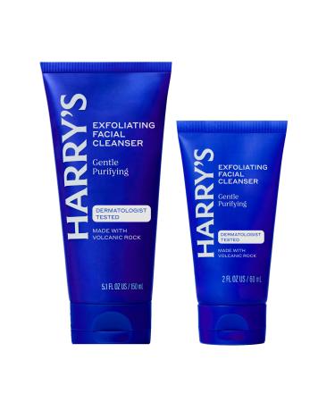 Harry's Exfoliating Face Wash for Men, Gentle Facial Skin Care Products with Volcanic Rock Exfoliant, 7.1 Fl. Oz, Home and Trial and Travel Bundle