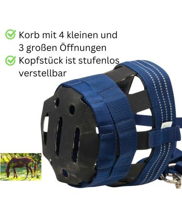 AMKA Muzzle for Horses - Adjustable Feeding Stop with Rubber Insert | Dark Blue Sizes Available - Buy Online on GoSupps.com