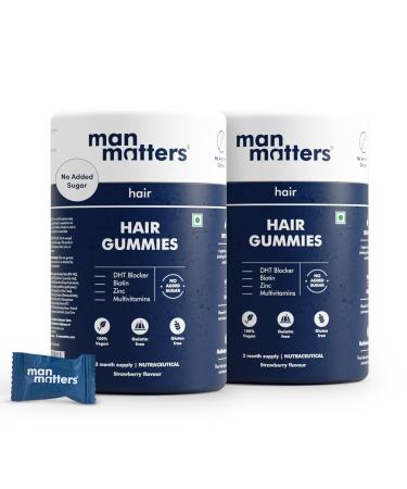 Man Matters Biotin Hair Gummies | Yummy Chewable Strawberry Flavored for Healthy Hair | Pack of 2 (60 Gummies Each)