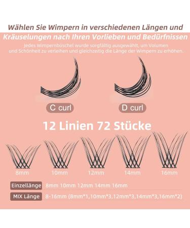 Individual Eyelash Cluster Lashes - C Curl Mix 8-16mm - 72 Stck for DIY Extensions | Honey 02-C Mix - Buy Online on GoSupps.com