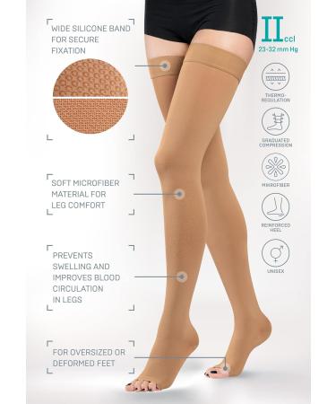 Tonus Elast Compression Stockings 23-32 mmHg with Silicone Band Class II Support for Men & Women Open Toe XL (170-182 cm) Black - Buy Online on GoSupps.com