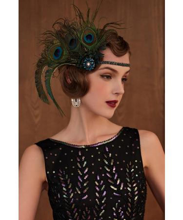 BABEYOND 1920s Flapper Headband with Peacock Feather | Great Gatsby Inspired Women's Costume Accessories - Buy Online on GoSupps.com