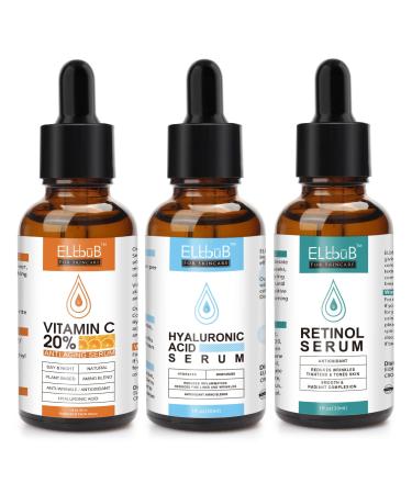 Age Defying Serum 3 Pack Vitamin C Serum Retinol Serum and Hyaluronic Acid Serum - Boost Skin Collagen Hydrate & Plump Skin Anti Aging & Wrinkle Facial Serum