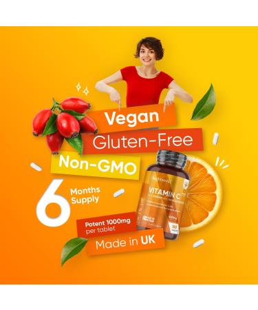 Vitamin C 1000mg High Strength Tablets with Rosehip & Bioflavonoids - Vegan Immune System Boost for Men & Women - Buy Online on GoSupps.com