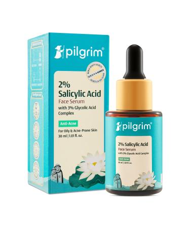 Pilgrim 2% Salicylic Acid Face Serum for Acne-Prone Skin | with Korean White Lotus | Helps Unclog Pores & Control Excess Oil | Gentle Daily Facial Serum | 1.01 Fl Oz (30 ml)