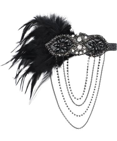 Women Vintage Feather Crystal Tassel Headband for Gatsby Costume Prom Theme Party Cocktail Wedding Hair Accessories - Buy Online on GoSupps.com