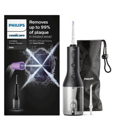 Philips Sonicare Wireless Power Flosser 3000 mouth shower water-fins for teeth gums and dental care in black (model HX3826/33) Black