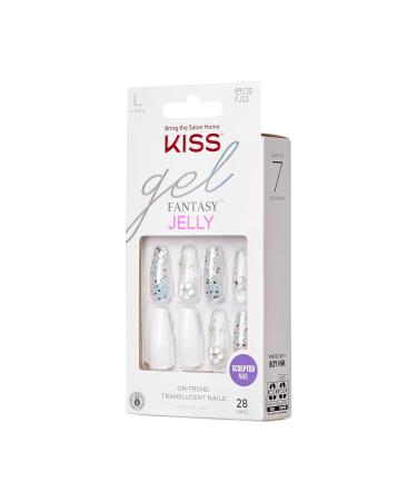 KISS Gel Fantasy Press On Nails - Sweet Jelly White Coffin Shape Long Size | 28 Nails & Glue Included | Perfect for International Shipping - Buy Online on GoSupps.com
