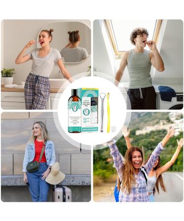 Mouthwash - 237 ml of natural alcohol-free mouthwash for cleaning teeth | with tongue scraper and toothbrush for oral hygiene health and repairing dry teeth - Buy Online on GoSupps.com