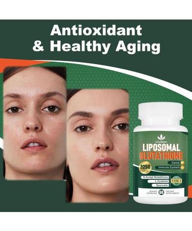 3250 MG Liposomal Glutathione Supplement - Antioxidant with Resveratrol & Quercetin Gluten Free & Non-GMO Boost Immune Health - 60 Capsules - Buy Online on GoSupps.com