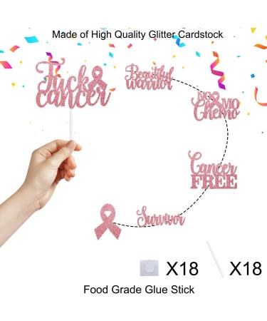Cancer-Free Themed Cupcake Toppers Set of 18 - Cancer Warrior Party Cancer Party for Cancer Survivors Breast Cancer Awareness Pink Glitter Ribbon No Mo Chemo Decoration - SugarGera Rose Powder - Buy Online on GoSupps.com