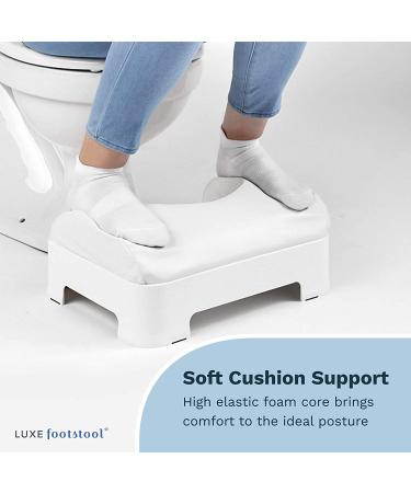 Luxe Comfort Soft Ergonomic Toilet Footstool | Adjustable 5-7 Inch Height | Removable Cushion | Waterproof PU Leather | White - Buy Online on GoSupps.com