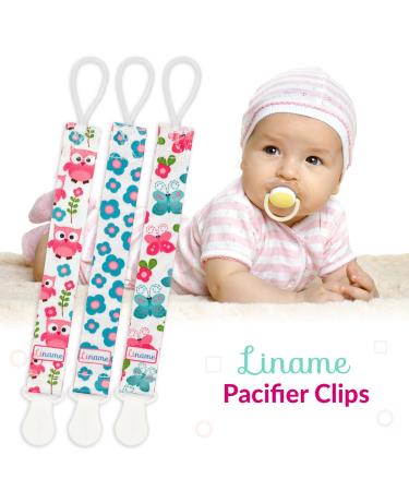 Liname Neutral Pacifier Clip - 3 Pack Binky Holders for Boys & Girls - Pink Owls Design - Baby Pacifier Holder - Buy Online on GoSupps.com