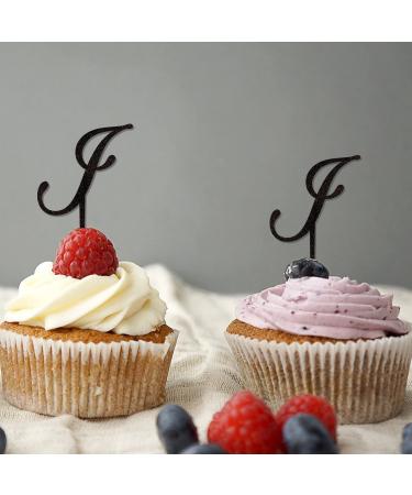 Letter I Cupcake Toppers Monogram Initial Last Name Branches Leaf Elegant For Wedding Anniversary Cake Decorations Reusable Customize Your Own Cupcake Toppers Bachelorette Gifts Glitter Black 6PCS Style-12
