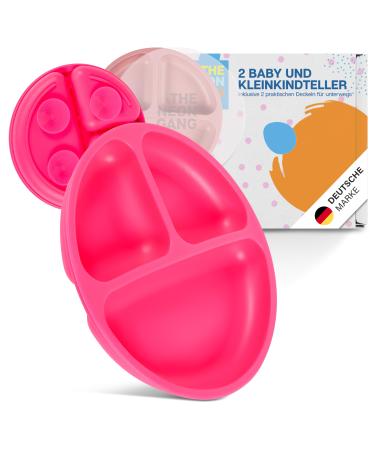 The neon gang sustainable baby plates with lids (2 sets) - toddler plate with suction cups - 100% BPA free silicone - LFGB certified - Extrastless hold - pink neon pink - Buy Online on GoSupps.com