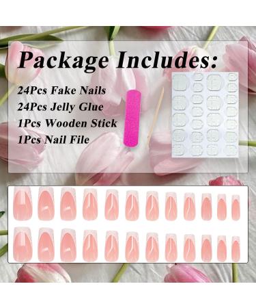 White Glitter French Tip Press-On Nails - Medium Long Square Glossy Stick-On Nails | Reusable Full Cover 24 Pcs for DIY Manicure - Buy Online on GoSupps.com