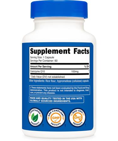 Nutricost CoQ10 100mg 60 Vegetarian Capsules 60 Servings - Coenzyme Q10 1 Count (Pack of 60) - Buy Online on GoSupps.com