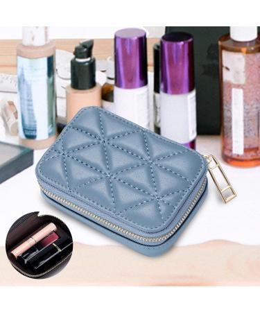 Blue Lipstick Case with Mirror - Portable Leather Makeup Organizer & Travel Purse for Birthday Gifts - Buy Online on GoSupps.com