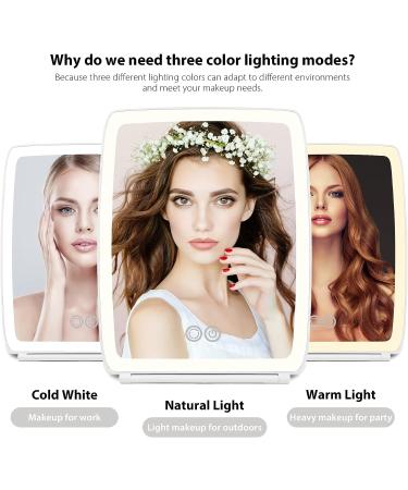 Canyfne 80 LED Lighted Travel Makeup Mirror | Touch Screen, 3 Colors Dimmable | USB Rechargeable, Compact & Portable Vanity Mirror - White - Buy Online on GoSupps.com