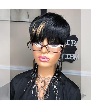 SAGA QUEEN Brazilian Human Hair Pixie Cut Wig for Black Women | Short Layered Pixie with Bangs | Glueless Machine Made African American Wig (1B27) - Buy Online on GoSupps.com