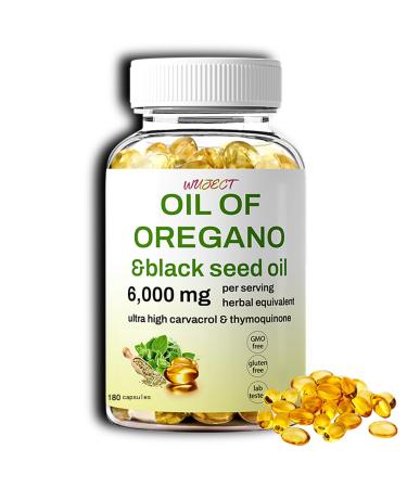WUJECT Oil of Oregano Softgels 180 Count | 2 in 1 Formulated with Black Seed Oil 4X Strength Carvacrol & Thymoquinone | Non-GMO(1 Pack)
