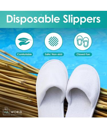 World Amenities Premium Spa Slippers Bulk - 10 Pairs, Unisex | Individually Wrapped Hotel & Travel Amenities | Ultra Soft Disposable Guest Slippers - White - Buy Online on GoSupps.com