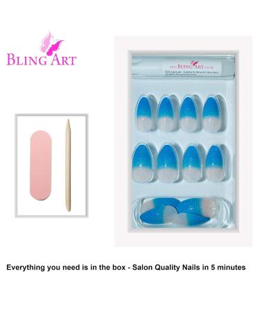 Buy Blue Gel Stiletto Almond False Nails - 24 Bling Art Artificial Long Tips with Glue | International Shipping - Buy Online on GoSupps.com