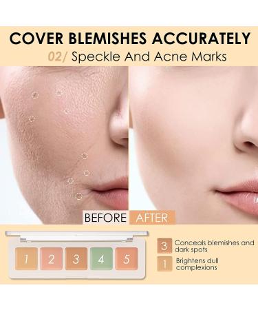 Color Correcting Concealer Palette 5 in 1 Colors Corrector Palette Face Contouring Highlighter Pallete Cream Concealer for Camouflages Imperfections and Contour Makeup (concealer palette) - Buy Online on GoSupps.com